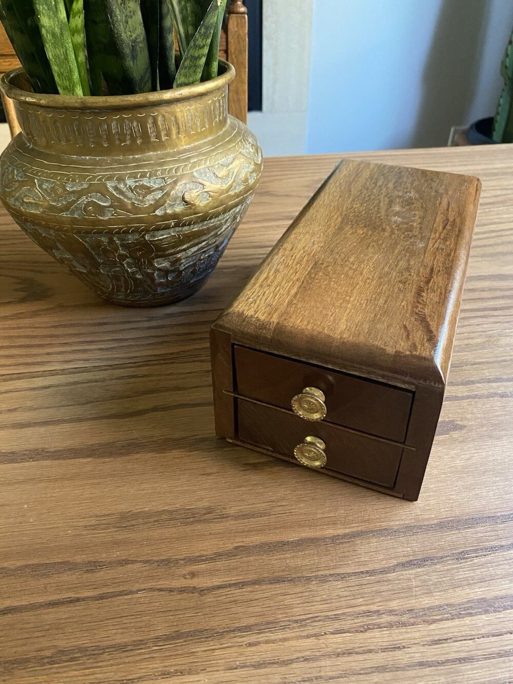 Vintage Midcentury Handmade Wooden Poker Chip Caddy With Chips